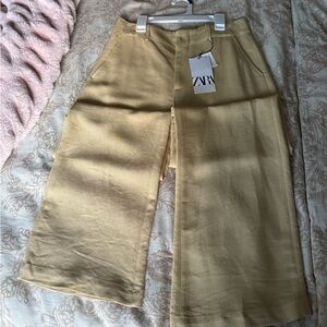 ZARA Linen Blend Tapered Pants in Beige